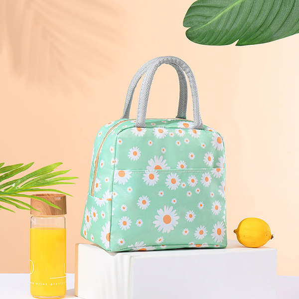 Fresh Daisy Print Tote Lunch Box Bag Multifunktionell Isolerad Green