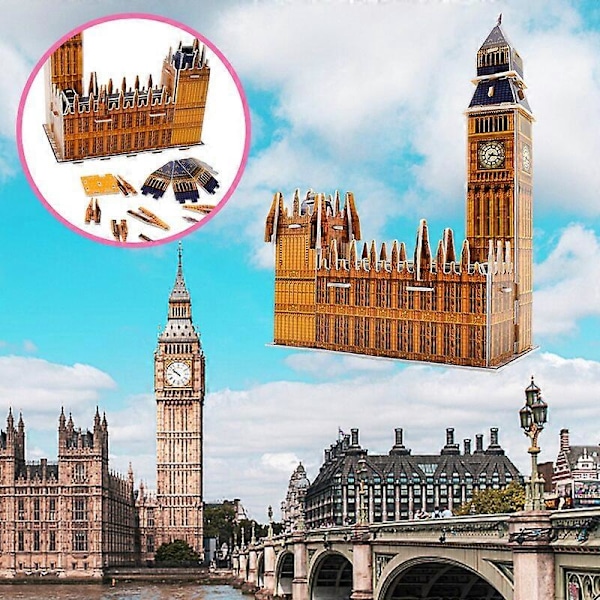 DIY 3D Big Ben Klokke Puslespill Håndlaget Monteringspuslespill for Barn og Voksne Morsom Montering Utdanningsleker Kunstdekorasjon Red