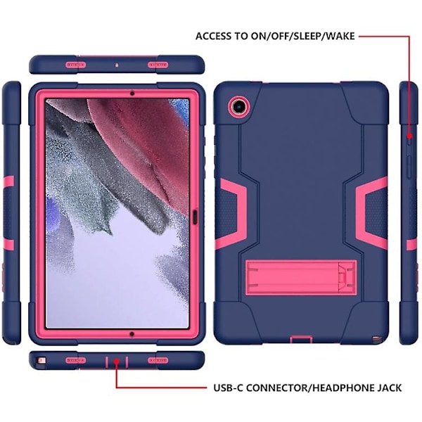 For Samsung Galaxy Tab A8 Kontrastfarge Robot Silikon Hybrid Pc Tablet Etui Med Holder Navy Blue Rose Red