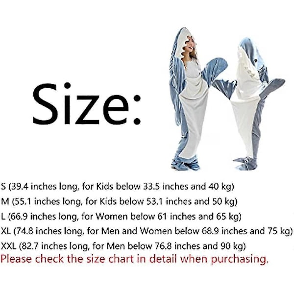 Hajtäcke för Vuxna, Hajtäcke Hoodie, Haj Onesie Täcke, Hajtäcke Super Mjukt Mysigt Flanell Hoodie Sovsäck XXL - 82.7 Inch Long