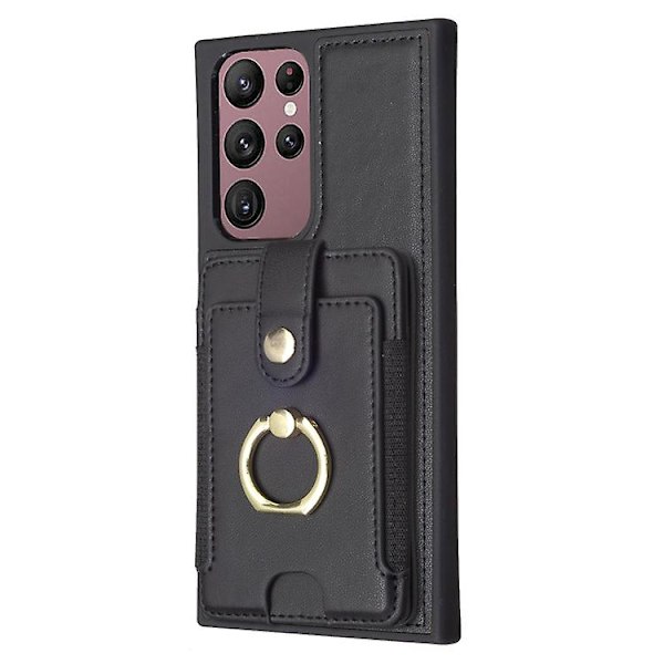 For Samsung Galaxy S22 Ultra 5g Bf27 Metallring Kortveskeholder Mobiltelefondeksel Black
