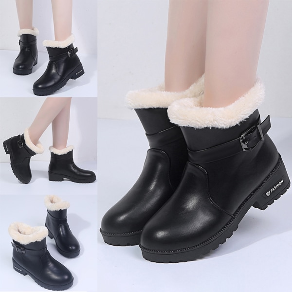 Women's Ankle Boots Fur Lining Short Boots Casual Shoes Black,44