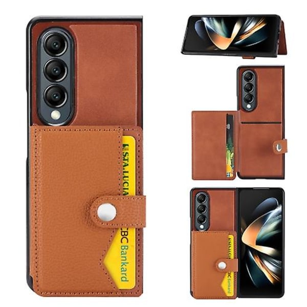 For Samsung Galaxy Z Fold3 5g Litchi Pattern Single Button Card Holder Mobile Phone Case