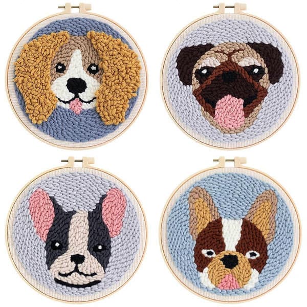 4-delt Punch Kits Hunde Broderi DIY Ullarbeid