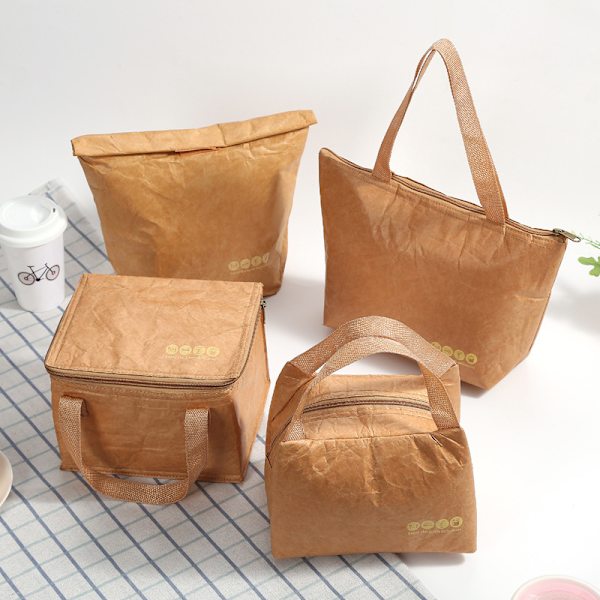 Frokostpose Kraft Papirpose Genanvendelig Isoleret Termisk Frokostpose Snack Køler Picnickurv Portable Trapezoidal