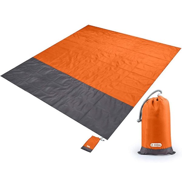 210cm x 200cm Strandmåtte, Multi-usage Bærbar Vandtæt Foldbar Måtte Med Opbevaringspose Til Camping Udflugt Strand Udendørs Aktivitet Juni 6.15 Orange