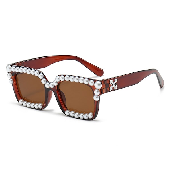 Fyrkantiga pärlinlagda dam solglasögon underbara high-end fashion retro anti-ultraviolet dekorativa solglasögon trend tea frame tea slices