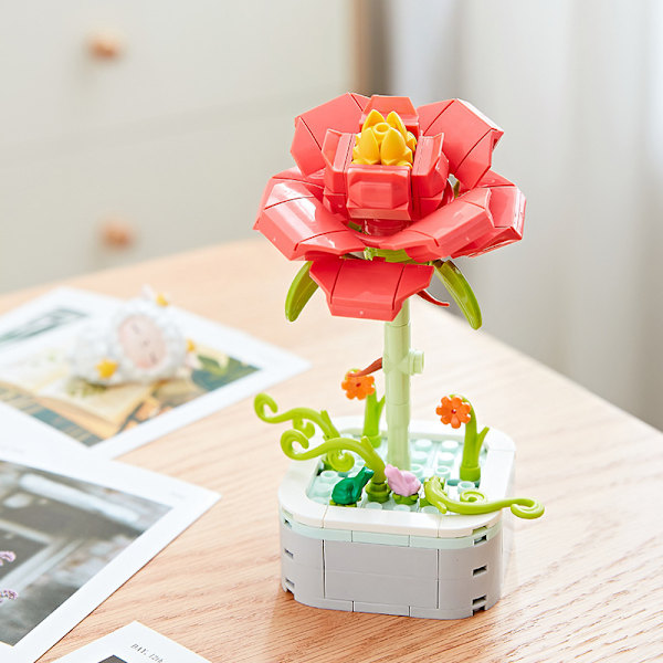Växtbukett-Dekoration Montering Flickor Prydnader Modell Leksak Present red peony
