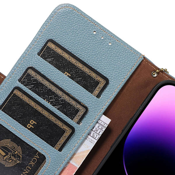 Plånboksfodral i läder med RFID-blockering för iPhone 15 Blue