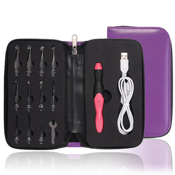 11-i-1 USB LED-ljus Stickad Virkningsset DIY Vävverktygssatser Tröja Sytillbehör DIY LED-blixtset Purple