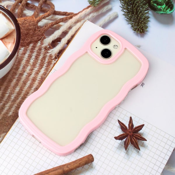 For Iphone 15 Wave Grip Design Telefon Etui Pc + Tpu Beskyttende Klart Cover Pink