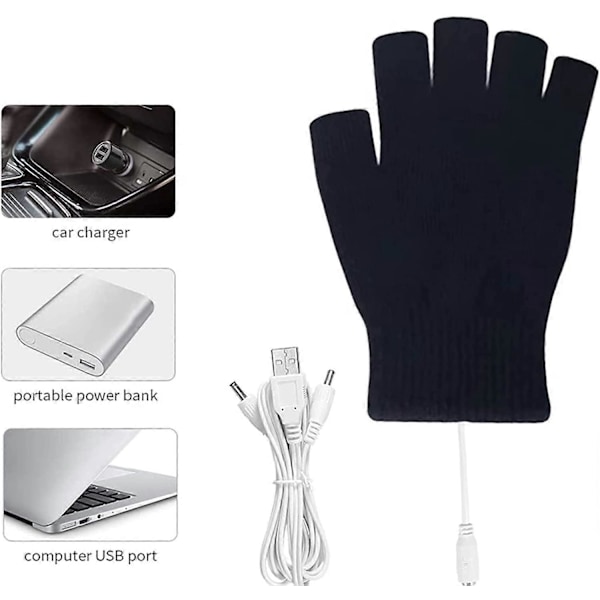 USB-uppvärmda handskar, Vinteruppvärmda handskar, USB-uppvärmda handskar, Vinterelektriska uppvärmda handskar, Stickade uppvärmda handskar, USB Halvfingeruppvärmda handskar, Uni