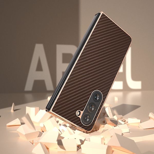 Elektropläterad kolfiberstruktur PU-läderbelagd PC-telefonfodral för Samsung Galaxy Z Fold5 5g Brown
