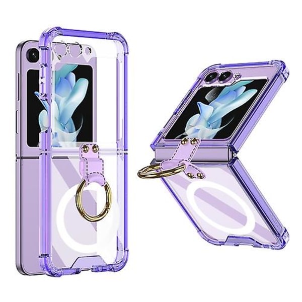 For Samsung Galaxy Z Flip5 Gkk Magsafe Airbag Hinge Støtsikker Mobiltelefondeksel Med Ringholder Purple