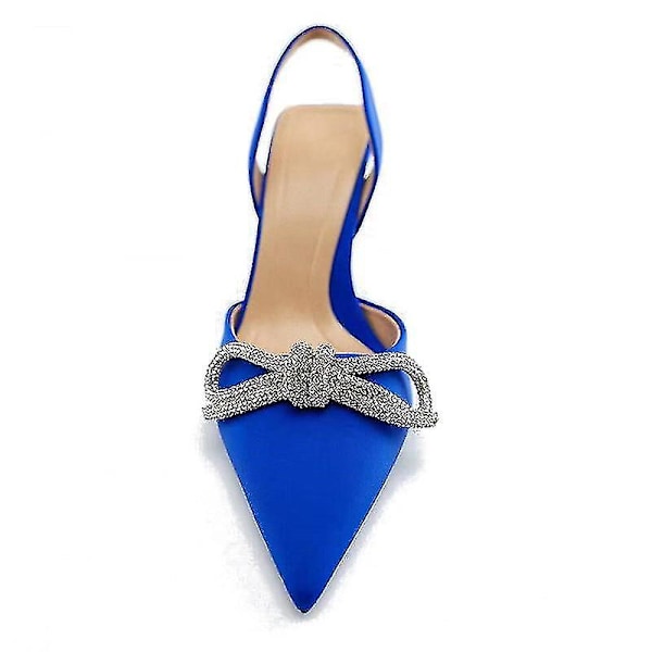 Dame Spidse Tå Slingback Sandaler Komfort Sandal Høj Hæl Pumps Blue EU 40