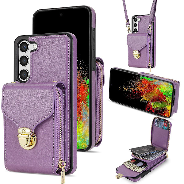 Samsung Galaxy S24+ Fodral i PU-läder + TPU-kickstand med axelrem Purple