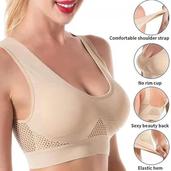 Andningsbar Cool Liftup Air Bra, 2024 Ny Storlek Air Bra Andningsbar och Bekväm Mesh Sport-BH för Kvinnor -GSL black 2XL