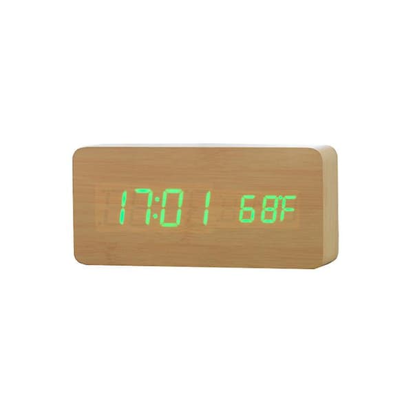 Smart multifunktionelt vækkeur LED-display lysende temperatur dobbelt display vækkeur USB træur Rectangular bamboo White light