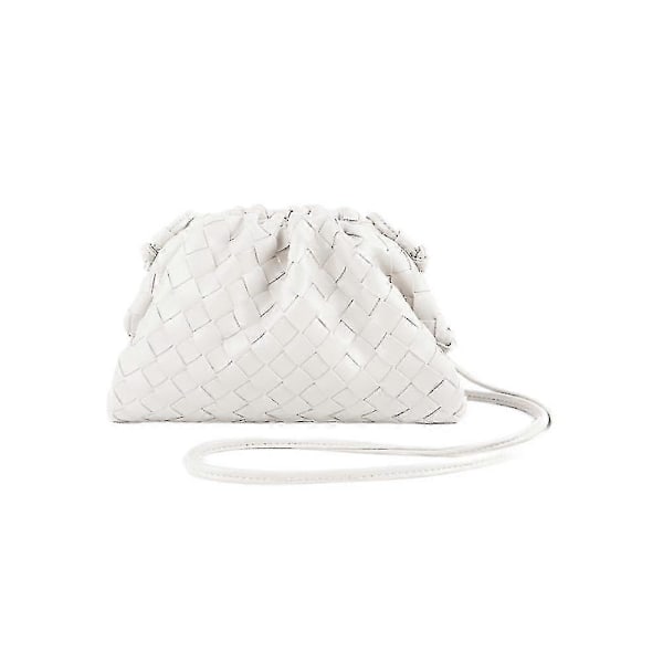 PU Vevd Veske Satchel Cloud Mini Lær Clutch Bag-Yvan white