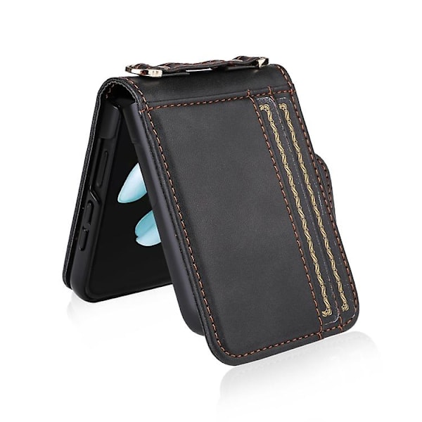 For Samsung Galaxy Z Flip5 Crossbody Card Slot Læder Mobiltelefon Etui Black