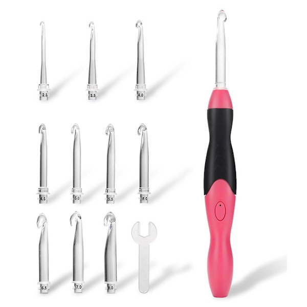 11 i 1 USB LED Lys Strikket Hæklenål Sæt DIY Væveværktøjssæt Trøje Sytilbehør DIY LED Flash Sæt Pink