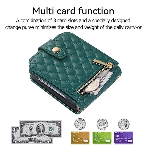 For Samsung Galaxy Z Flip5 Crossbody Diamond Lattice Folding Leather Mobile Phone Case Dark Green