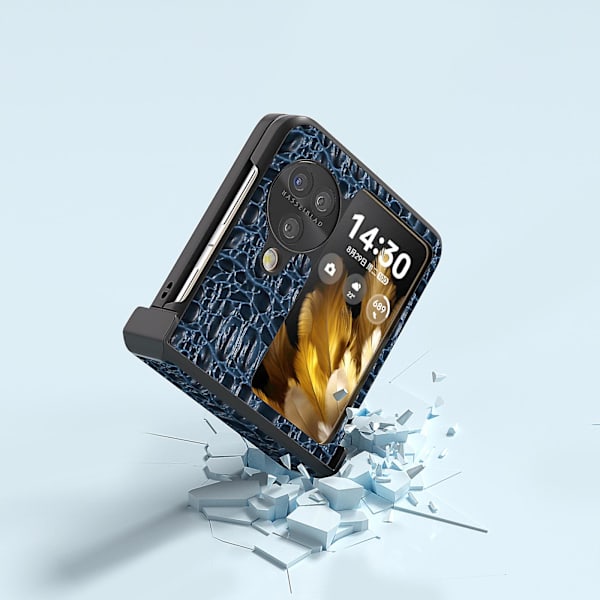 Abeel Etui til Oppo Find N3 Flip 5g, ægte ko læderbelagt pc-cover med hængselbeskyttelse Blue