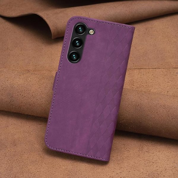 Samsung Galaxy S24+ 5g -puhelimen ruudullinen nahkainen suojakotelo Purple