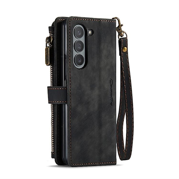 For Samsung Galaxy Z Fold5 Caseme C30 Multifunktionel Kortholder Lynlås Telefon Læder Mobiltelefon Etui Black