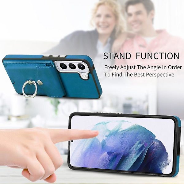 For Samsung Galaxy S23 Ultra 5g Galvanisering Skin-feel Lær Ring Kortlomme Mobiltelefon Deksel Blue