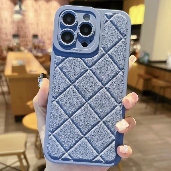 For iPhone 14 Pro Max deksel Rhombus mønster Anti-ripe TPU telefondeksel Blue