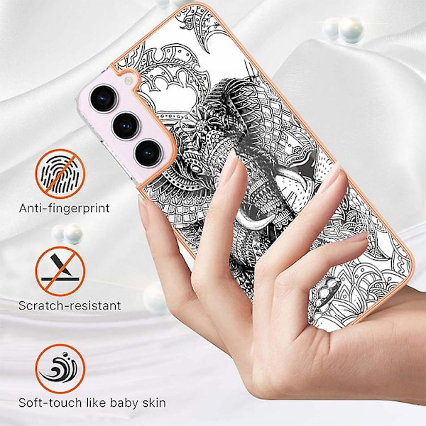 For Samsung Galaxy S23 5g Elektroplettering Marmor Dobbeltsidet Imd Mobiltelefon Cover Totem Elephant