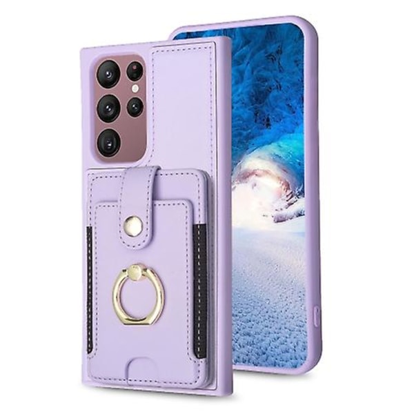 Til Samsung Galaxy S22 Ultra 5g Bf27 Metal Ring Kortpose Holder Mobiltelefon Etui Purple