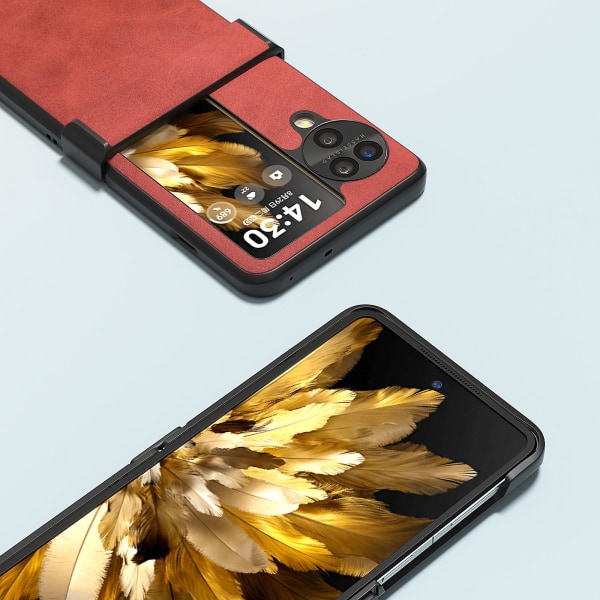 Abeel Fodral för Oppo Find N3 Flip 5g Telefonfodral i PU-läder med gångjärnsskydd Red