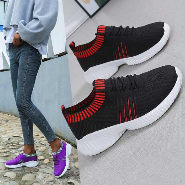 Women's Casual Running Socks Sneakers Walking Shoes Laces Black,42