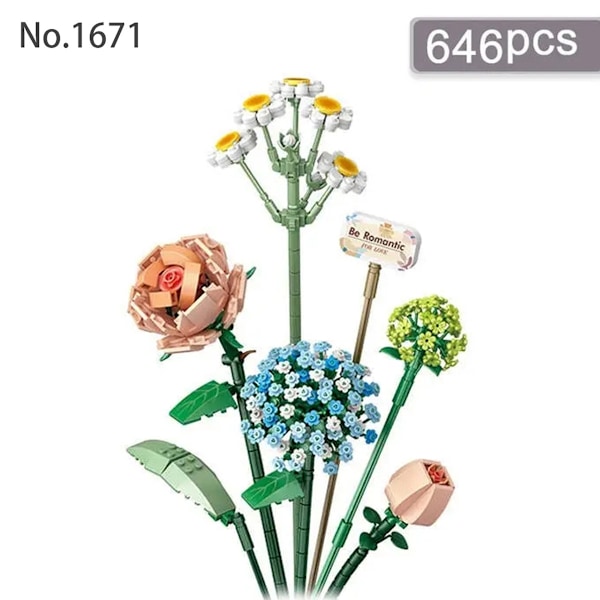 Blombukett Byggstenar, Vuxen Konstgjord Bukett, Konstgjorda Blommor, Blombukett DIY Byggleksaker Konstgjord Växt (547 Stycken) 1671 Sparkling Star River