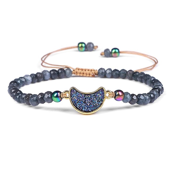 Naturstenspärlarmband för kvinnor med kristallkluster Justerbart flätad armband Present Dark Gray