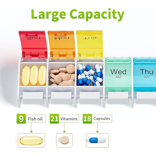 7 Dagers Am Pm Pilleorganisator - 2 Ganger Om Dagen Stor Ukentlig Pilleboks, Bpa-fri Pilleboksbeholder Etuier, Morgen Og Natt Pillebokser Med Unik Trykk