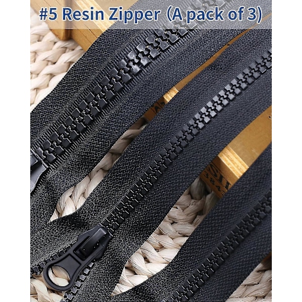 25 tommer jakkelynlås, 5 slidstærke lynlåse til jakke (3 stk.), sort plastikfrakkelynlås udskiftning, delbar lynlås til frakke, dunjakke, sweatshirt