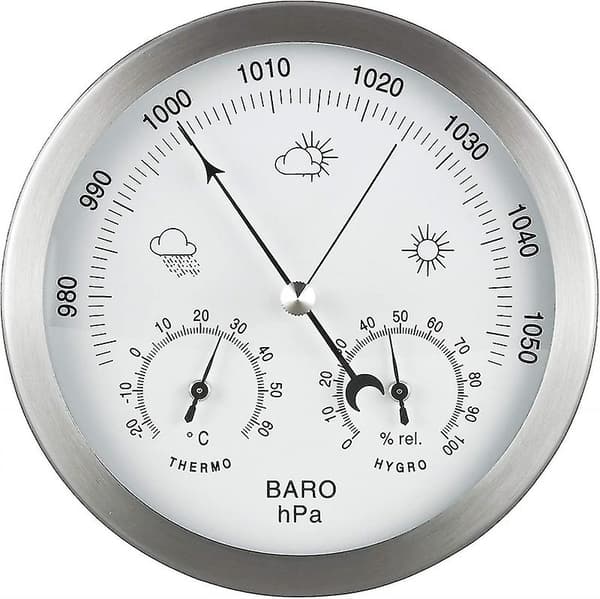 Barometer Værstasjon 3i1 Rustfritt Stålramme 14cm Termometer_