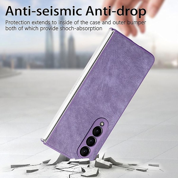 Til Samsung Galaxy Z Fold4 Integreret Film Retro Hudfølelse Fold Læder Mobiltelefon Etui Purple