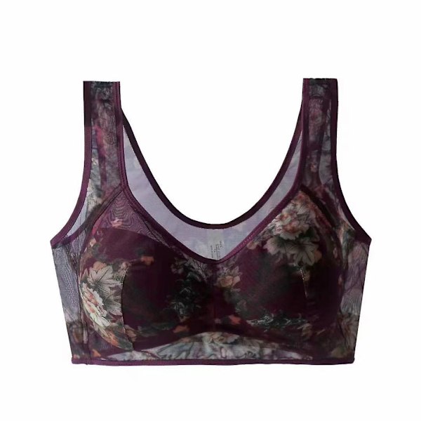Spetslös bekväm bh med knappar, plus size push up trådlös andningsbar bh Purple 2XL