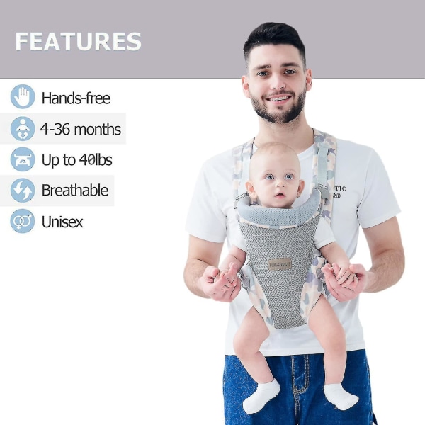 Babybärsele Wrap Hands Free Ergonomisk Bärbar 4 I 1 Nyfödd Bärsele Sjal Mjuk Ryggbärsele För Spädbarn 3-36 månader B