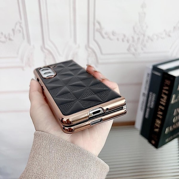 For Samsung Galaxy Z Fold5 5g Plating Plaid Pu All-inclusive Shockproof Mobile Phone Case Pink