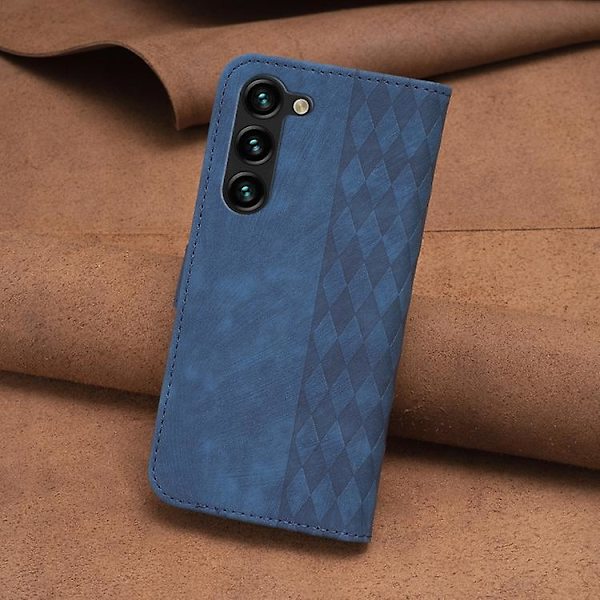För Samsung Galaxy S24+ 5g Rutiga Präglat Läder Mobiltelefonfodral Blue
