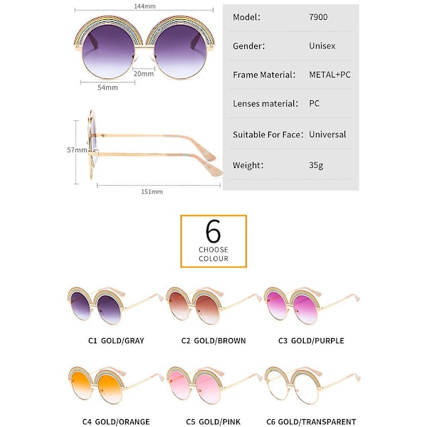 Metal Rainbow Large Frame Round Frame Sunglasses Uv Women's Fashion Glasses C5