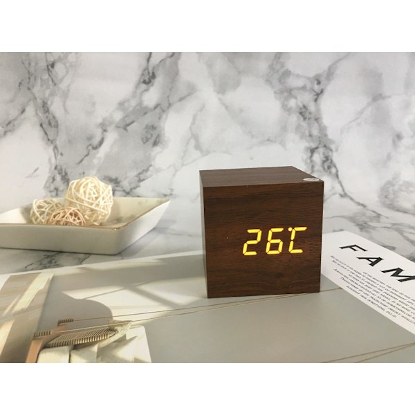 Smart multi-function alarm clock led display luminous temperature dual display alarm clock usb wooden clock