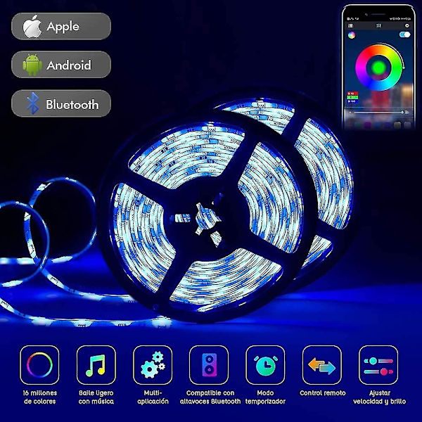 Bluetooth LED-lysstripe, 5m RGB 5050 IP65 LED-lysstripe med 28 dynamiske moduser, flerfarget lysstripe styrt av app og fjernkontroll, synkronisering