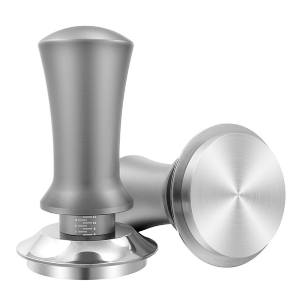 Espresso-tamperi vaa'alla, jousikuormitteinen, automaattinen palautus, litteä pohja, irrotettava 51/53/58mm kahvipo Silver Gray 53mm
