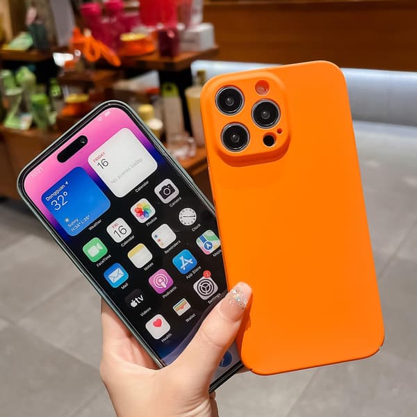 Gummierat skyddande PC-telefonfodral för iPhone 14 Pro Max Orange